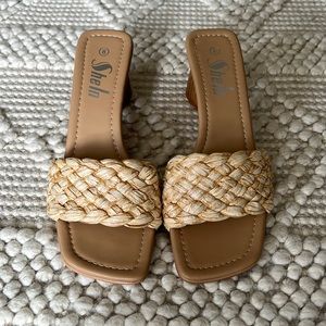 SHEIN raffia woven block heels